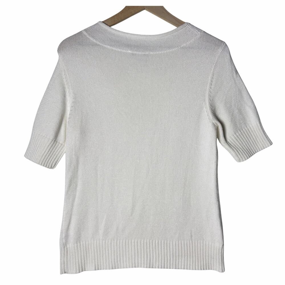 Pendleton Mock Neck Short Sleeve Sweater White Cotton Blend Women’s Size M - Picture 2 of 8